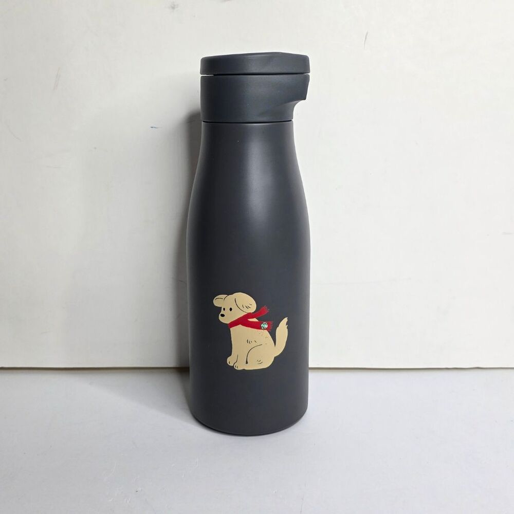 Starbucks Holiday Christmas Puppy With Scarf 2025 Grey Water Bottle Tumbler NEW